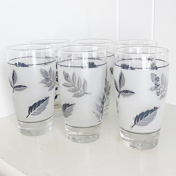 (6) Vintage Libbey Frosted Silver Leaf Glasses MCM - Picture 1 of 6